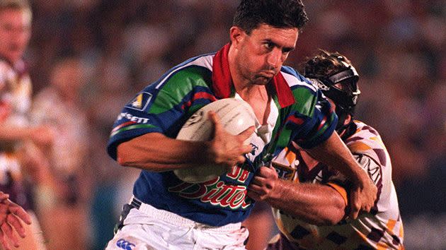 Phil Blake for the Warriors in 1995 against the Broncos. Pic: Getty