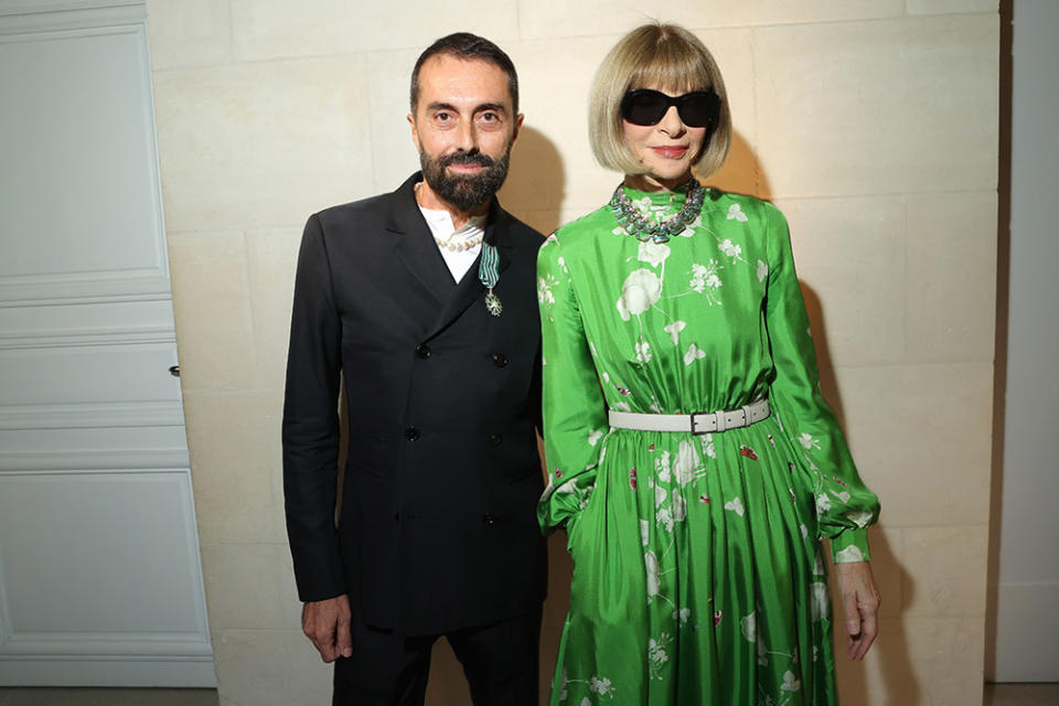 Giambattista Valli and Anna Wintour pose at the Chevalier de l’Ordre des Arts et des Lettres ceremony at Musée National Picasso-Paris on September 29, 2023 in Paris, France.