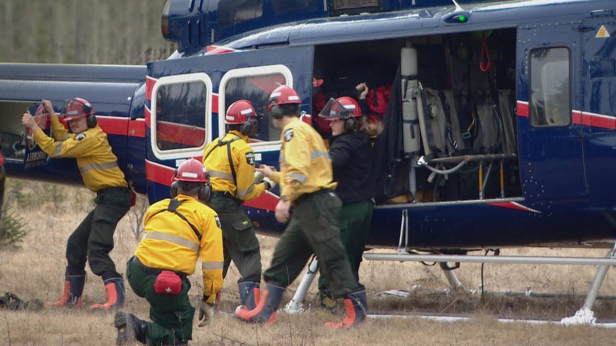 Alberta Wildfire recruits are seen during a training exercise in Hinton, Alta., earlier this year. Bill 21 would give the province the power to take over firefighting from local authorities  (Peter Evans/CBC - image credit)