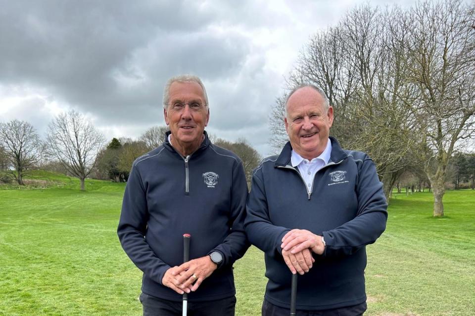 T&P Seniors vice captain Paul Parnham(left) and  captain Barry Warburton (right) are pictured here after leading the team to victory at Yeovil Golf Club <i>(Image: T&P GC)</i>