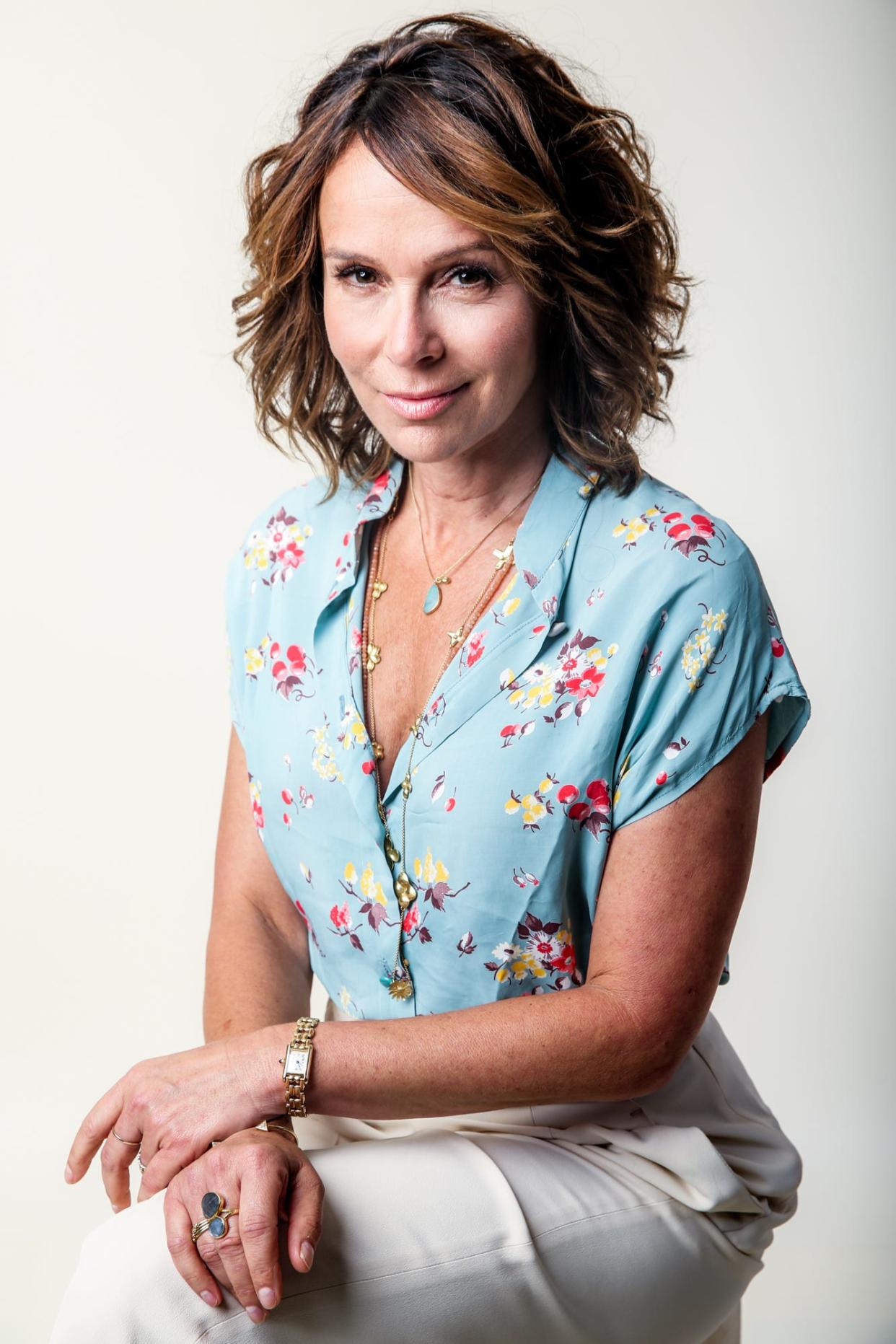 Jennifer Grey, a cast member in the Amazon series "Red Oaks," poses for a portrait during the 2016 Television Critics Association Summer Press Tour on  Aug. 7, 2016.