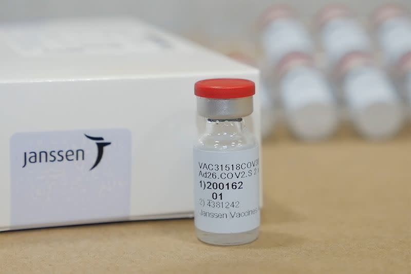 Vial of Johnson & Johnson's Janssen coronavirus disease (COVID-19) vaccine candidate is seen in an undated photograph