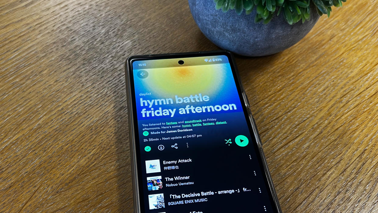  Spotify Daylist on display on Google Pixel 6a . 