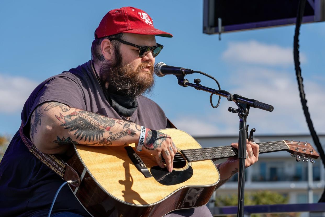 John Moreland performs during the Long Live Music event on the lawn at the Long Center on Nov. 8, 2020, in Austin, Texas.