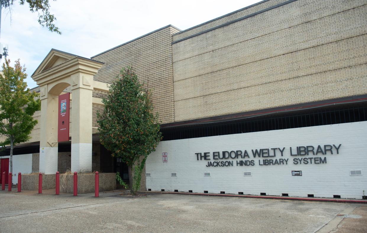 The flagship library of the Jackson-Hinds Library System, the Eudora Welty Library on State Street in Jackson, Miss., sits closed on Wednesday, Sept. 12, 2023. According to the Eudora Welty Library webpage, last updated Sept. 14, 2021, the flagship library is closed closed until further notice.