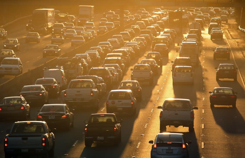 Morning commuters on the 101 Freeway head toward Downtown Los Angeles. A recent study found the greater L.A. area has the worst traffic in the country. 