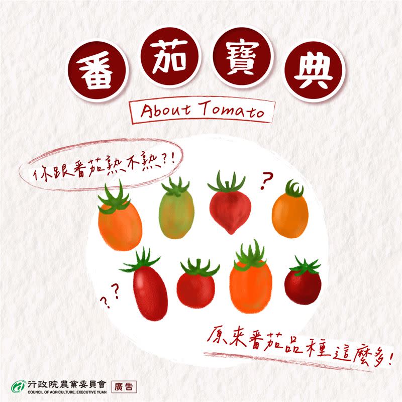 農委會分享台灣常見「8種番茄」特色。（圖／翻攝自行政院農業委員會臉書）