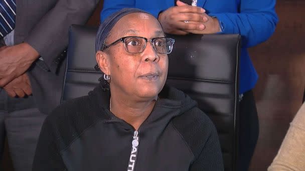 PHOTO: Barbara Massey Mapps, the sister of Katherine Massey, 72, who was killed in the Tops shooting in Buffalo, NY speaks at a post sentencing press conference, Feb. 15, 2023. (TVU10)