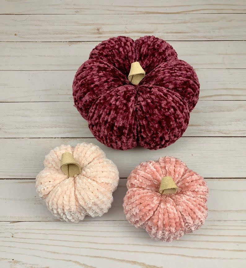 2) Handmade Velvet Pumpkins Set of 3