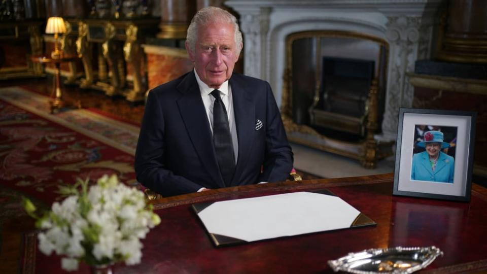 <div class="inline-image__caption"><p>King Charles III makes his first televised address to the world from Buckingham Palace, September 9, 2022.</p></div> <div class="inline-image__credit">Yui Mok - WPA Pool/Getty</div>