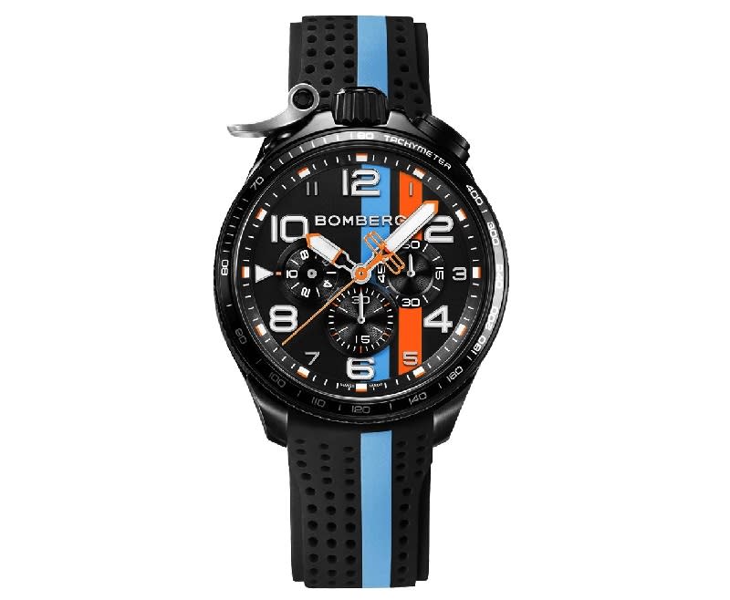 ▲Bomberg炸彈錶 Bolt-68 Racing黑色XL復古賽車計時碼錶（BS45CHPBA.059-6.10），黑得很有味道。（圖片來源：Yahoo購物中心）