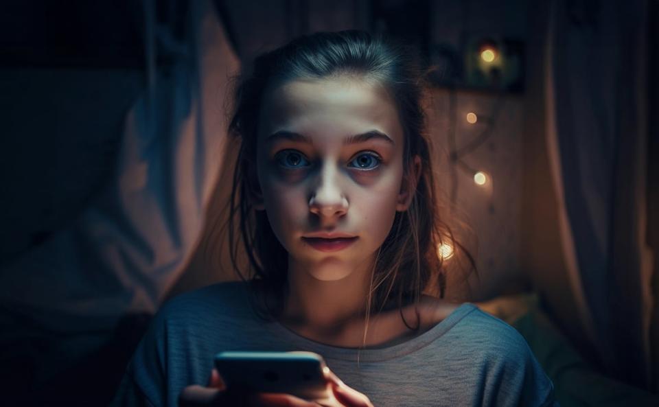 An image of a young girl holding a phone