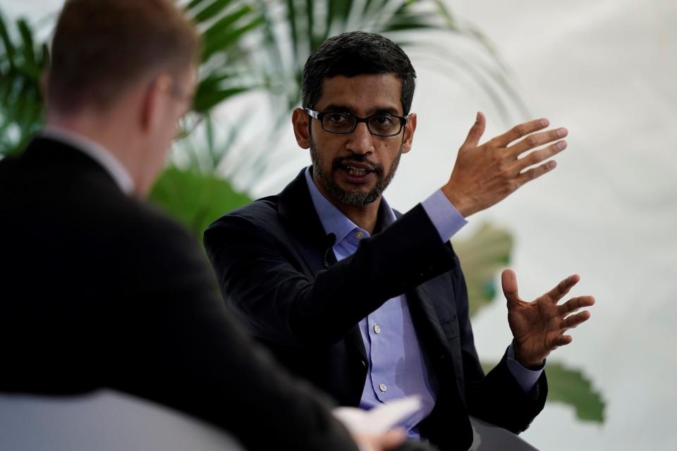 Google CEO Sundar Pichai speaks during a conference in Brussels on January 20, 2020: KENZO TRIBOUILLARD/AFP via Getty Images