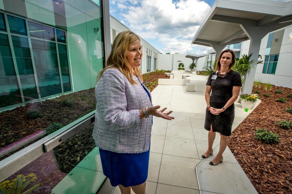 Danielle Drummond , President and CEO of Lakeland Regional Health , right and Alice Nuttall AVP Behavioral Health give a tour of the new Harrell Family Center for Behavioral Wellness in Lakeland Fl. Tuesday August 16,  2022. Lakeland Regional Health has finished construction of its new Center for Behavioral Health and Wellness on its main campus. ERNST PETERS/ THE LEDGER