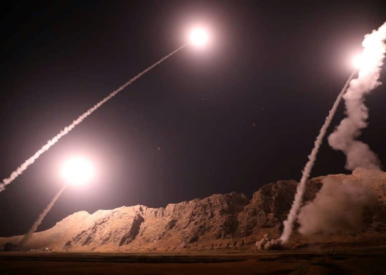 This handout photo provided by Iran's Revolutionary Guard official website via SEPAH News shows missiles being launched from an undisclosed location to target militants in eastern Syria early on October 1, 2018