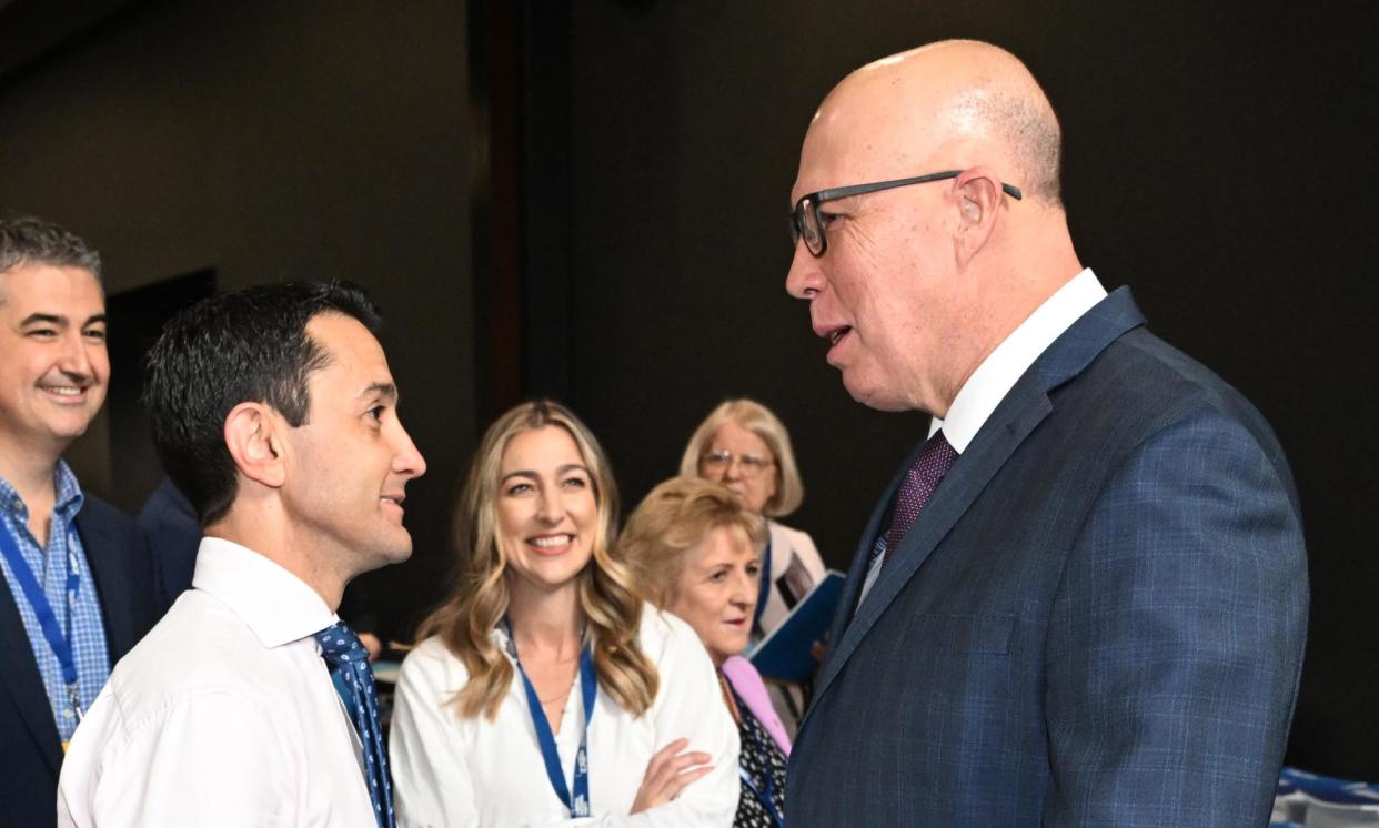 <span>Queensland LNP leader David Crisafulli (left) has been the bluntest in his opposition to federal Liberal leader Peter Dutton’s nuclear plan.</span><span>Photograph: Darren England/AAP</span>