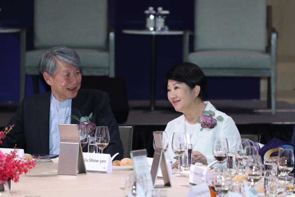 台中市長盧秀燕（右）出席2024年歐洲日晚宴。陳品佑攝
