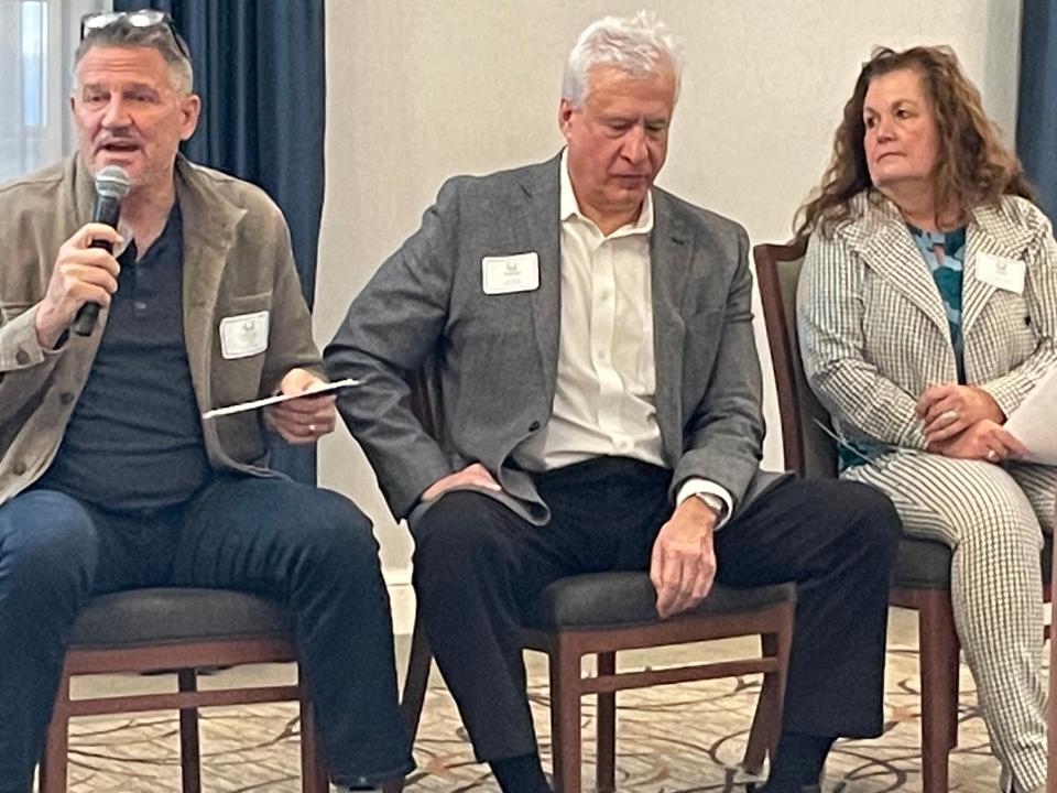 Norwich Community Development Corporation President Kevin Brown, Windham Economci and Community Development Director Jim Bellano, and Preston First Selectwoman Sandra Allyn-Gauthier spoke about housing and other economic issues in their towns during a seCTer talk Wednesday.