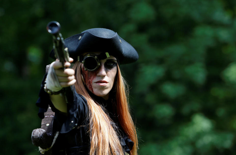 <p>A reveller attends the Victorian Picnic during the Wave and Goth festival in Leipzig, Germany, June 2, 2017. (David W Cerny/Reuters) </p>