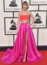 <p>All eyes were on T-Swift when the singer won three Grammys in this striking hot pink two-piece last year.<i>(Photo: Getty Images)</i> </p>