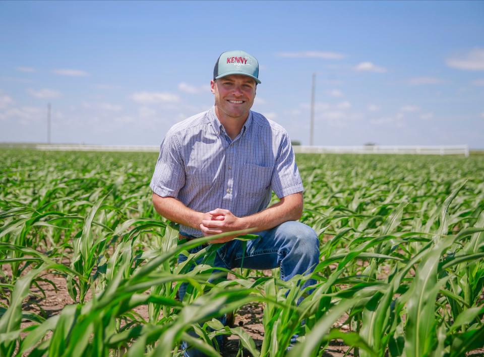 Popcorn farmer Dru Kenny in one of his popcorn fields. RAGBRAI riders will pedal past his farm on the second day of the 2022 ride and be treated to bags of popcorn in nearby Schaller, which claims to be the "popcorn capital of the world."