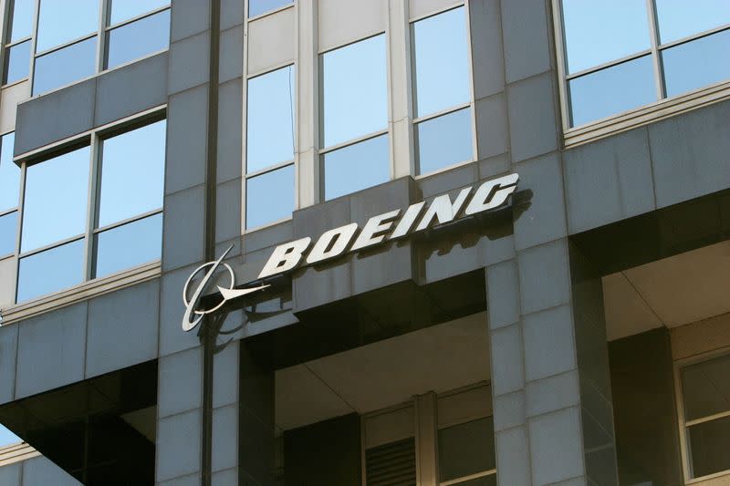 FILE PHOTO: The Boeing logo is seen on the office building in Chicago