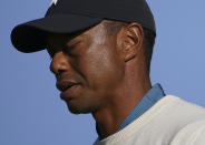 Tiger Woods, of the United States, walks off the fourth tee during the second round of the US Open Golf Championship, Friday, Sept. 18, 2020, in Mamaroneck, N.Y. (AP Photo/John Minchillo)