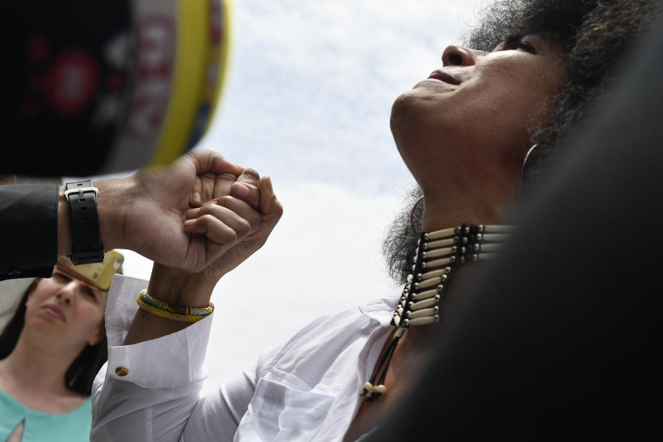 Lili Bernard, who accused Bill Cosby of sexual assault, waits for the verdict outside Montgomery Counting Courthouse in Norristown, Pennsylvania, on&nbsp;Thursday. (Photo by Bastiaan Slabbers/NurPhoto via Getty Images) (Photo: NurPhoto via Getty Images)