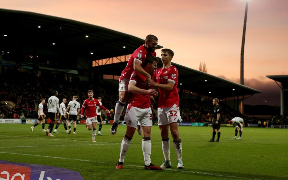 Wrexham's James Jones celebrates scoring