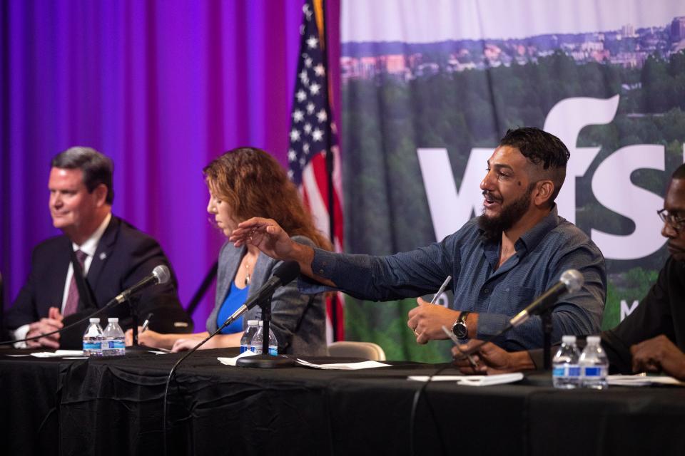 Mayoral candidate Michael Ibrahim answers a question during a forum for mayoral candidates hosted by the Tallahassee Democrat, WFSU and the League of Women Voters on Wednesday, July 6, 2022 in Tallahassee, Fla. 