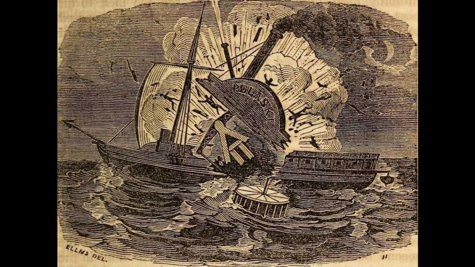 A rendering of the SS Pulaski shipwreck from the 1848 book by Charles Ellms.