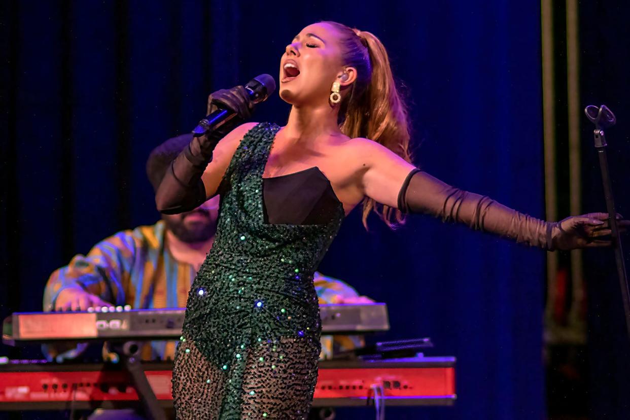 Singer-songwriter and recording artist Haley Reinhart of Wheeling, Illinois performs a song during a concert at the Orpheum Theatre on Tuesday, Sept. 13, 2022.