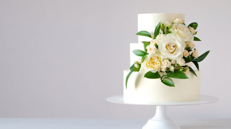 wedding cake with flower accents