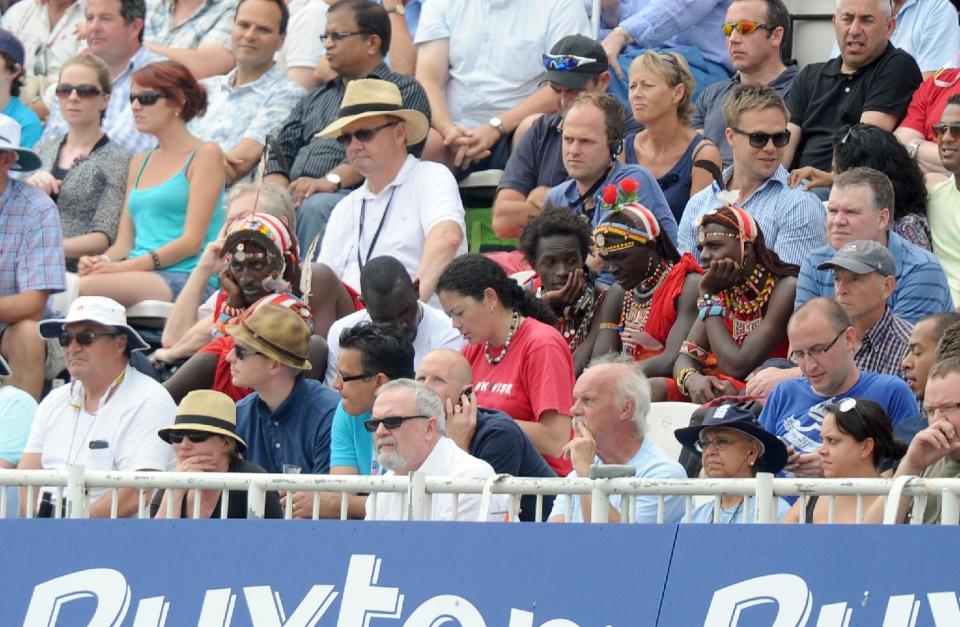 Masai warriors watch during day three of the Fifth Investec Ashes Test match at The Kia Oval, London.