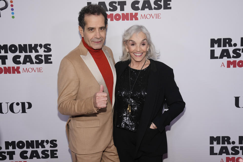 Tony Shalhoub and Brooke Adams attend the "Mr. Monk's Last Case: A Monk Movie" premiere at Metrograph on Tuesday, Dec. 5, 2023, in New York. (Photo by Charles Sykes/Invision/AP)