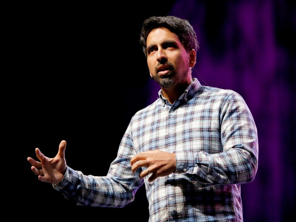 Sal Khan speaking at a summit in LA in 2019