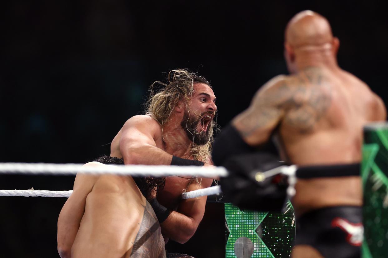 Seth Rollins during his tag-team match with Cody Rhodes, against The Rock and Roman Reigns (Getty Images)