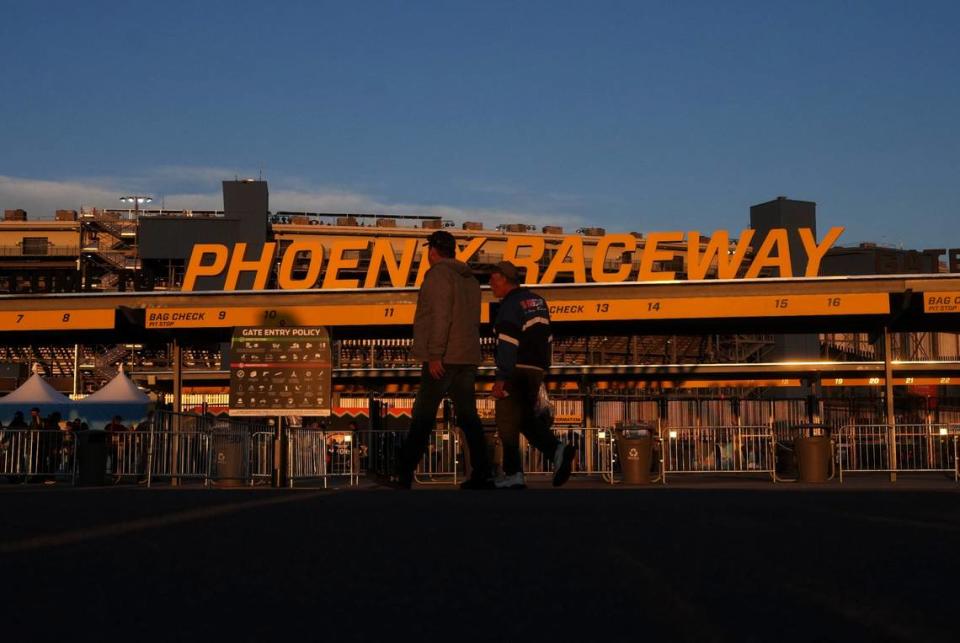 Fans head in to the track at Phoenix Raceway ahead of the NASCAR Cup Series race on March 10, 2024.