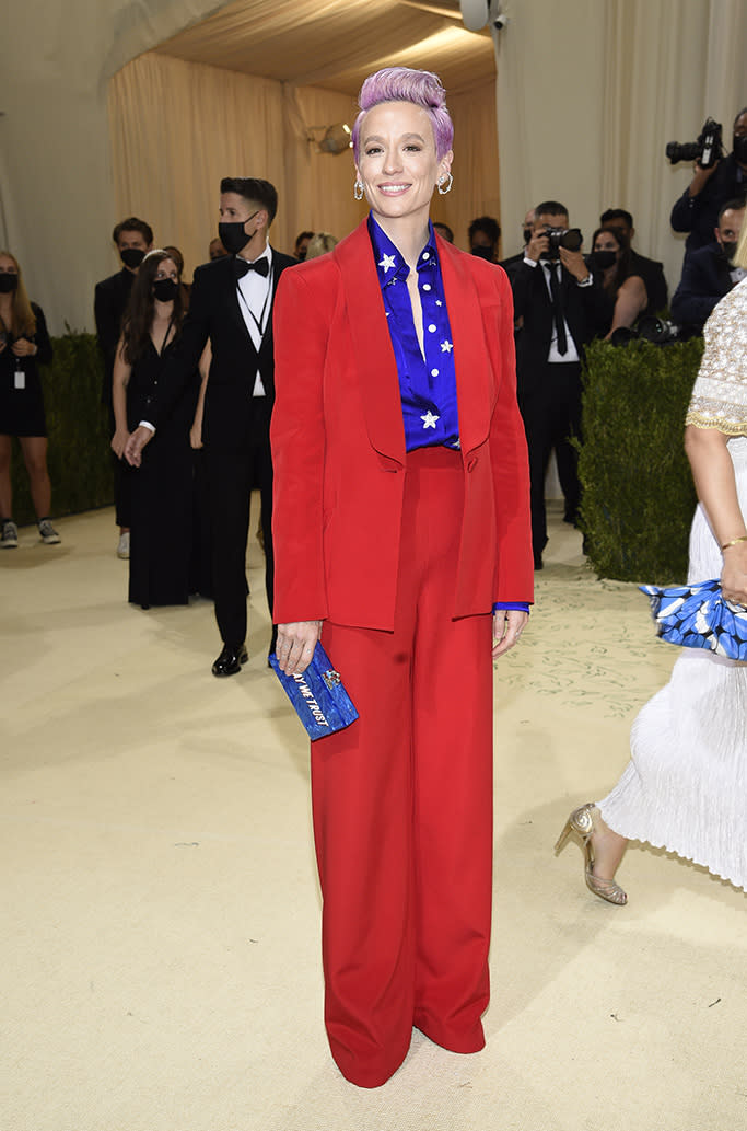 Megan Rapinoe attends The Metropolitan Museum of Art’s Costume Institute benefit gala, wearing Sergio Hudson. - Credit: Invision