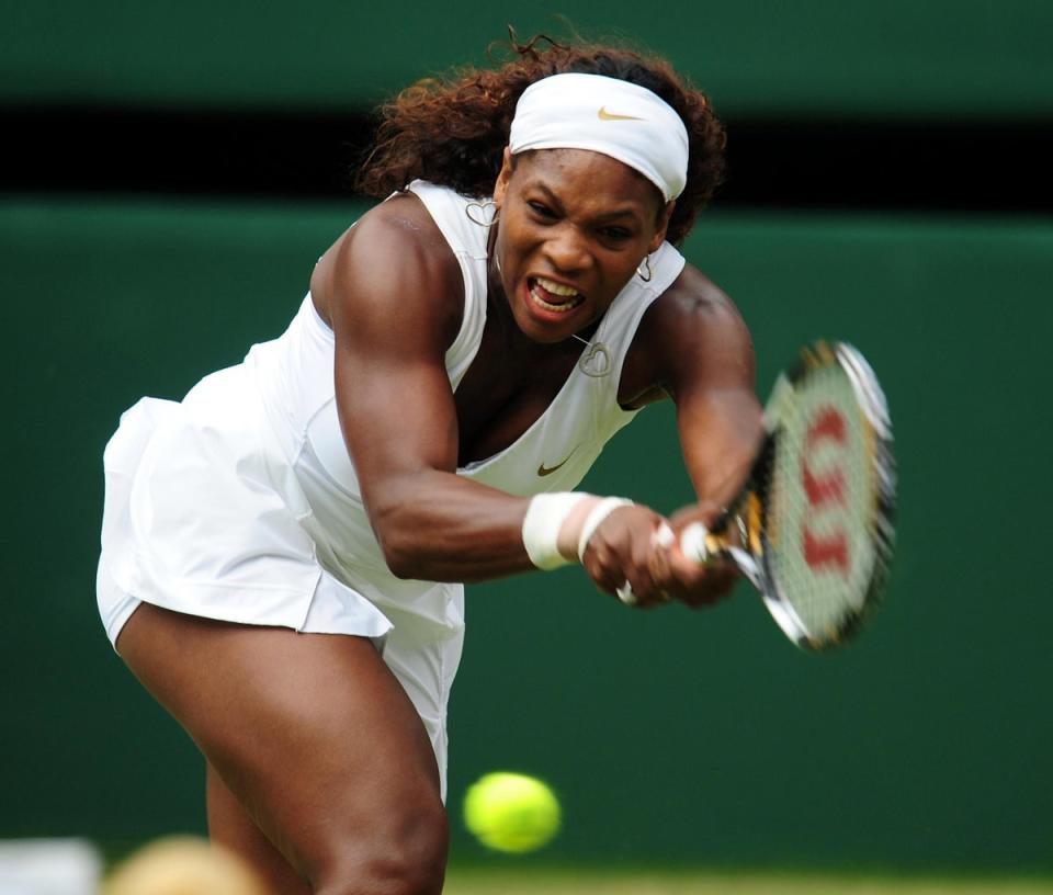 Serena Williams in action against Russia’s Elena Dementieva at Wimbledon (Adam Davy/PA images). (PA Archive)