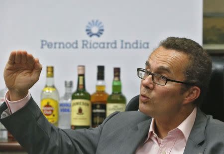 Gilles Bogaert, finance chief of Pernod Ricard, gestures during an interview with Reuters in Mumbai, India, November 25, 2015. REUTERS/Shailesh Andrade