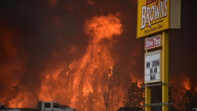 An intense wildfire burns in Fort McMurray, Alberta on May 3, 2016. CBC News