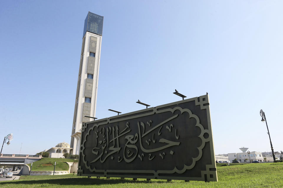 The Djamaa El-Djazair, or Algiers Great Mosque, is seen Wednesday, Feb.21, 2024 in Algiers. Begun in 2012, the Great Mosque of Algiers boasts a giant 265 meter (290 yard) minaret and a capacity for 120,000 faithful.(AP Photo/Anis Belghoul)