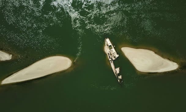 PHOTO: Wreckage of a World War II German warship is seen in the Danube in Prahovo, Serbia Aug. 18, 2022. (Fedja Grulovic/Reuters)