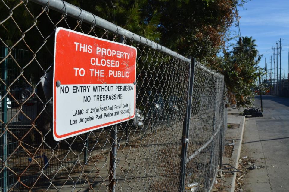 The site of the former Aetna Street homeless encampment is now fenced off (Josh Marcus / The Independet)