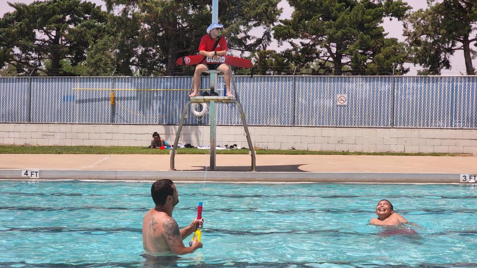 A lifeguard keeps watch during triple-digit temperatures at the Amarillo Southwest Pool. Certain rules and precautions are in place to help keep kids safe at the pools during the summer months.