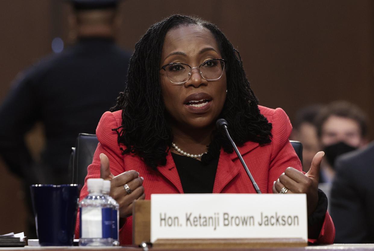 U.S. Supreme Court nominee Judge Ketanji Brown Jackson testifies during her confirmation hearing before the Senate Judiciary Committee in the Hart Senate Office Building on Capitol Hill on March 22, 2022 in Washington, DC.