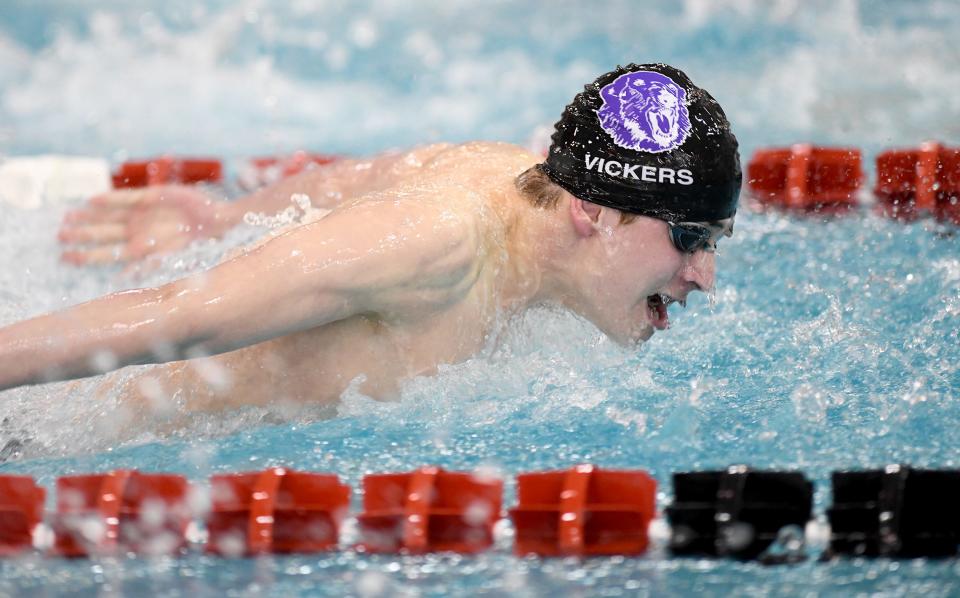 Jackson's Luke Vickers competes in boys 200 yard individual medley in 2023 OHSAA Division 1 State Swimming Prelims at C.T. Branin Natatorium in Canton.  Friday,  February 24, 2023.