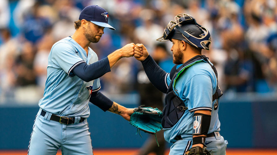 Adam Cimber, left, and Alejandro Kirk, right, could be key to the Blue Jays' success against the Yankees this week. (Kevin Sousa-USA TODAY Sports)