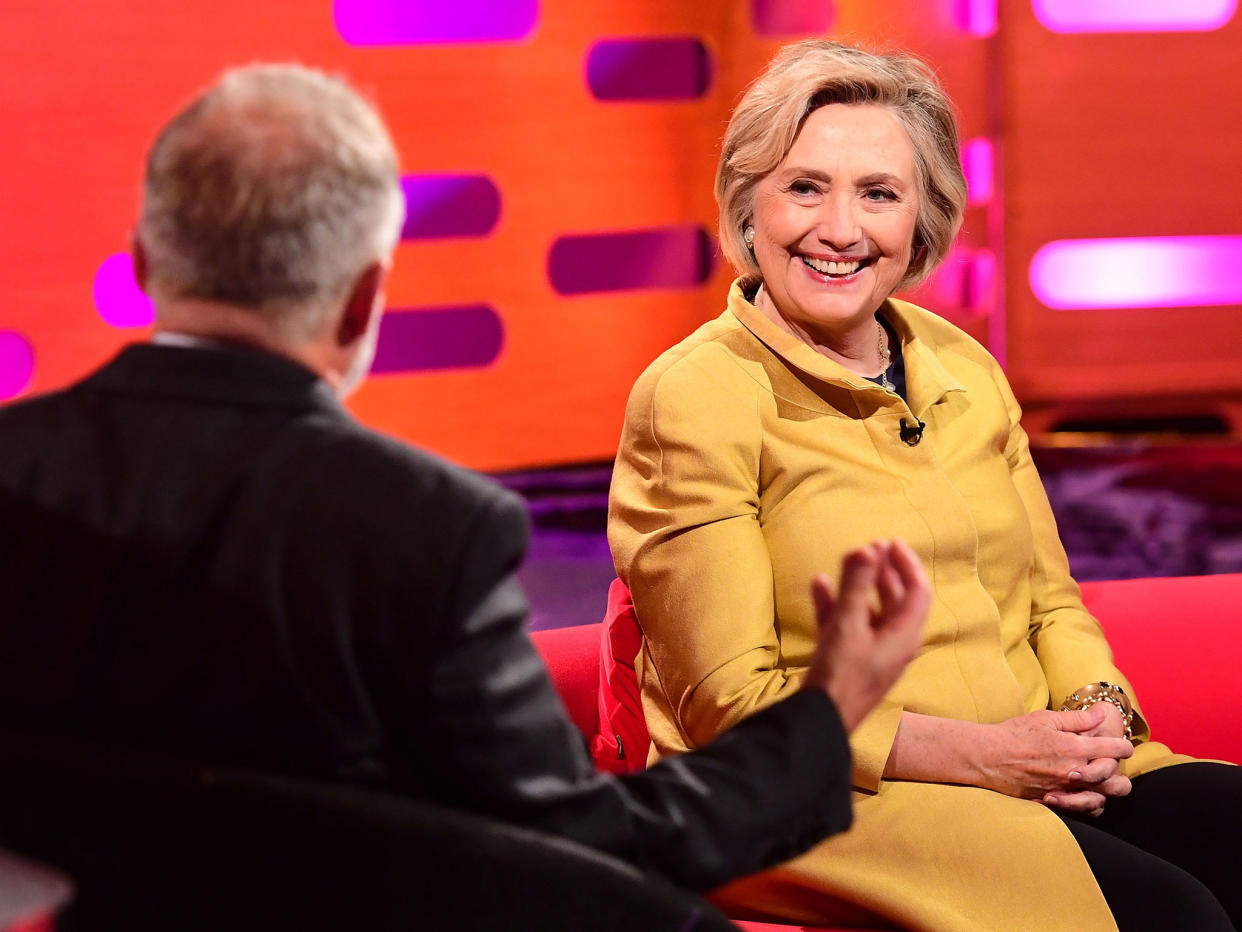 Hillary Clinton with host Graham Norton during filming of The Graham Norton Show: PA
